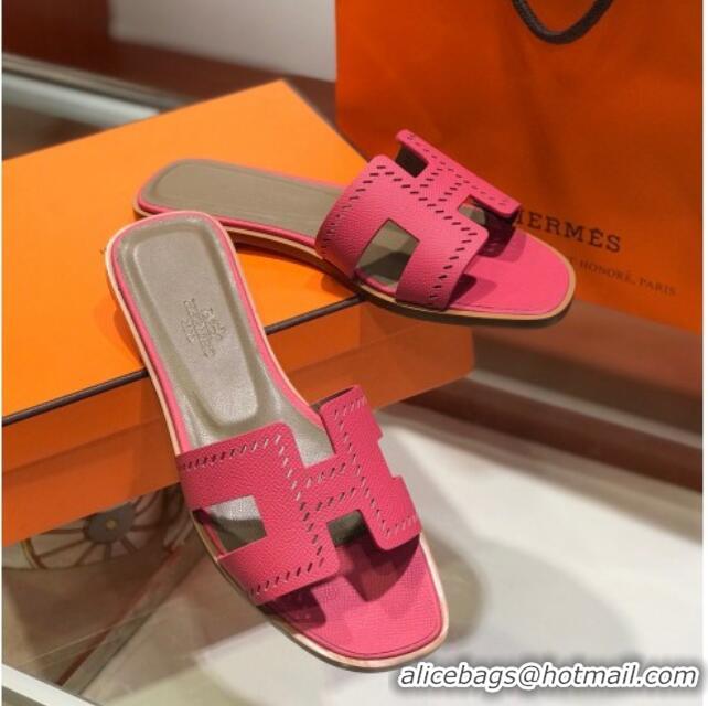 Best Product Hermes Santorini Epsom Calfskin Cut-out Classic H Flat Slide Sandals 070514 Pink