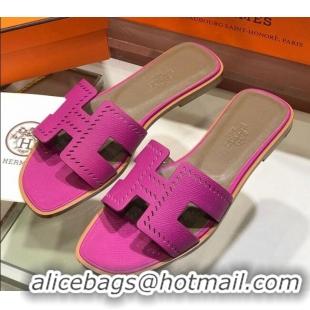 Good Quality Hermes Santorini Epsom Calfskin Cut-out Classic H Flat Slide Sandals 070514 Purple