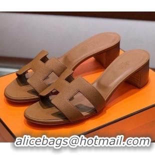 Good Quality Hermes Santorini Epsom Calfskin Classic H Heeled Slide Sandals 070529