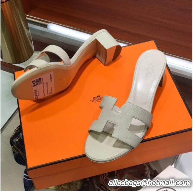 Good Quality Hermes Santorini Epsom Calfskin Classic H Heeled Slide Sandals 070529