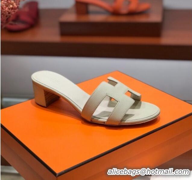 Good Quality Hermes Santorini Epsom Calfskin Classic H Heeled Slide Sandals 070529