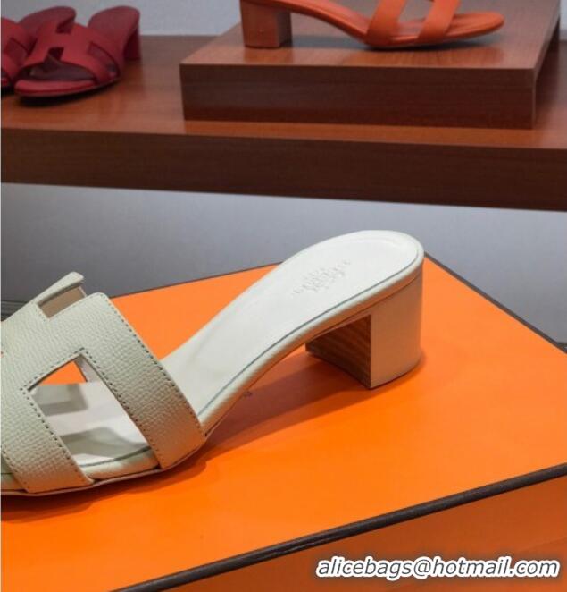 Good Quality Hermes Santorini Epsom Calfskin Classic H Heeled Slide Sandals 070529