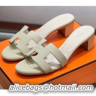 Luxury Discount Hermes Santorini Epsom Calfskin Classic H Heeled Slide Sandals 070530