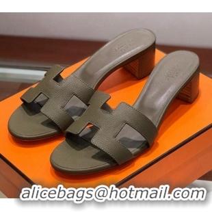 Low Cost Hermes Santorini Epsom Calfskin Classic H Heeled Slide Sandals 070531