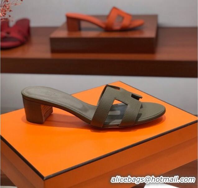 Low Cost Hermes Santorini Epsom Calfskin Classic H Heeled Slide Sandals 070531