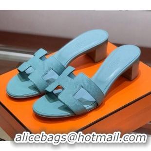 Luxury Hermes Santorini Epsom Calfskin Classic H Heeled Slide Sandals 070532