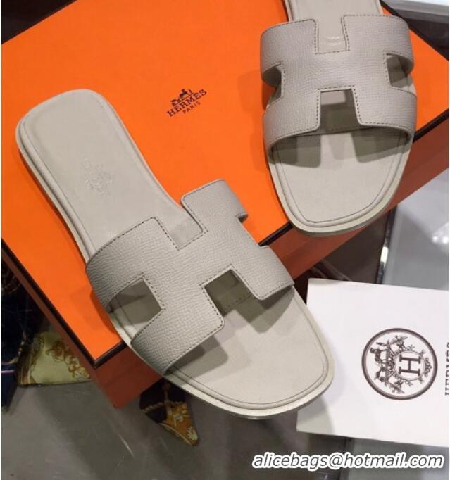 Top Quality Hermes Santorini Epsom Calfskin Classic H Flat Slide Sandals 070534 White