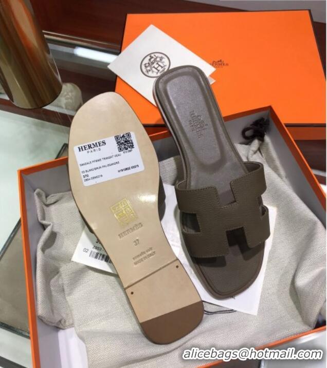 Top Quality Hermes Santorini Epsom Calfskin Classic H Flat Slide Sandals 070534 Grey