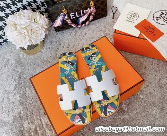 Best Luxury Hermes Oran Swift Calfskin Print Insole Classic H Flat Slide Sandals 070540 White 2021