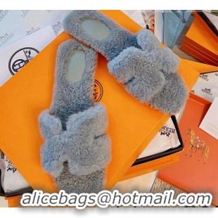 Duplicate Hermes Oran Wool Classic H Flat Slide Sandals Storm Grey 070668