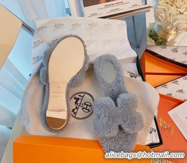 Super Quality Hermes Oran Wool Classic H Heel Slide Sandals Storm Grey 070669