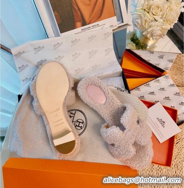 Duplicate Hermes Oran Wool Classic H Flat Slide Sandals Light Pink 070671