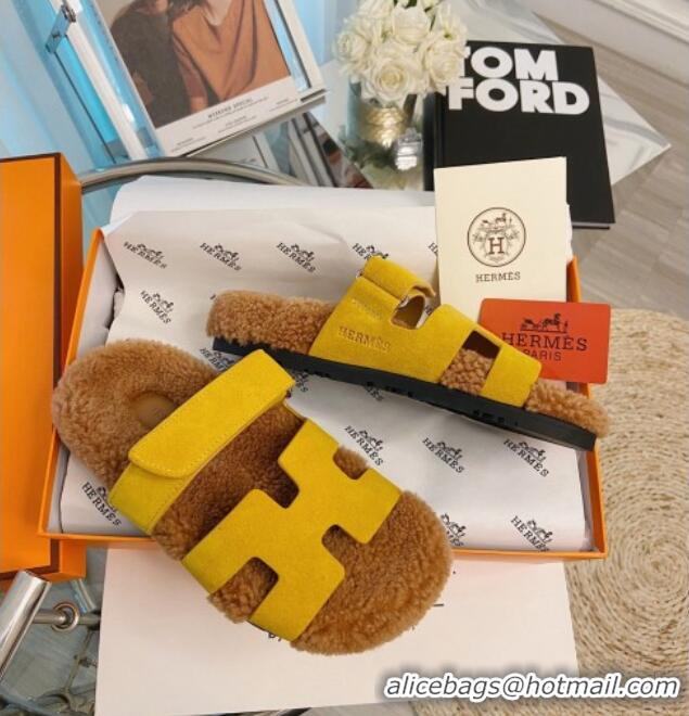 Well Crafted Hermes Chypre Wool and Suede Flat Sandals 070803 Yellow 2021