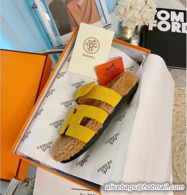 Well Crafted Hermes Chypre Wool and Suede Flat Sandals 070803 Yellow 2021