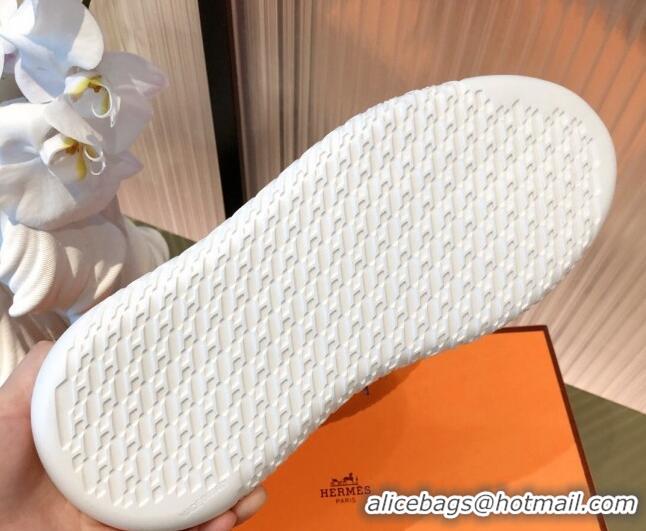 Top Quality Hermes Duel Knit and Suede Sneakers 070942 Beige/Orange 2021