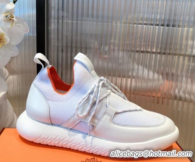 Super Quality Hermes Duel Knit and Calfskin Sneakers 070942 White