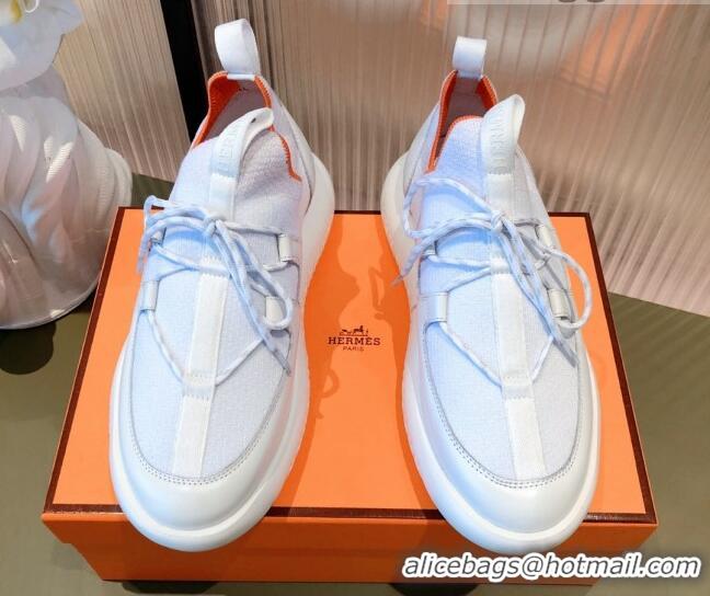 Super Quality Hermes Duel Knit and Calfskin Sneakers 070942 White