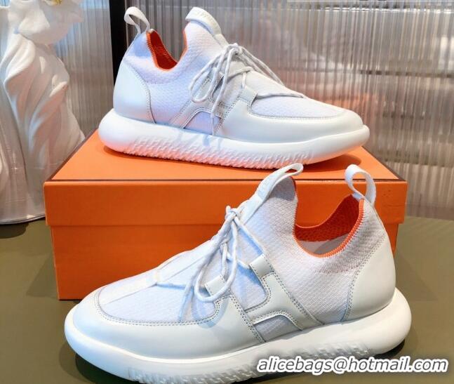 Super Quality Hermes Duel Knit and Calfskin Sneakers 070942 White