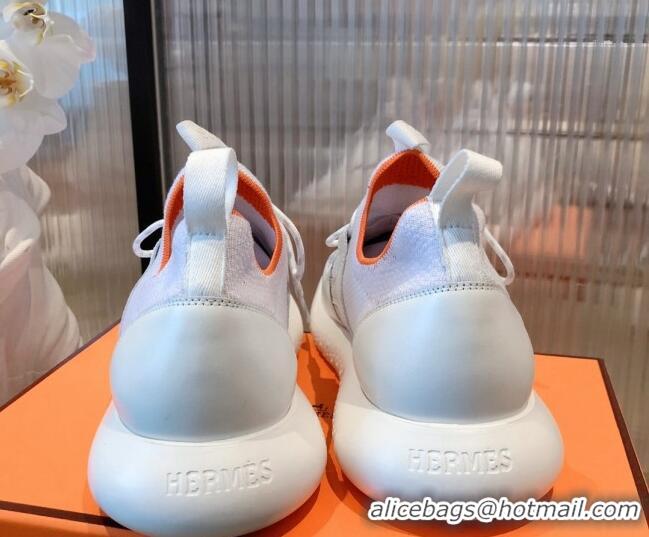 Super Quality Hermes Duel Knit and Calfskin Sneakers 070942 White