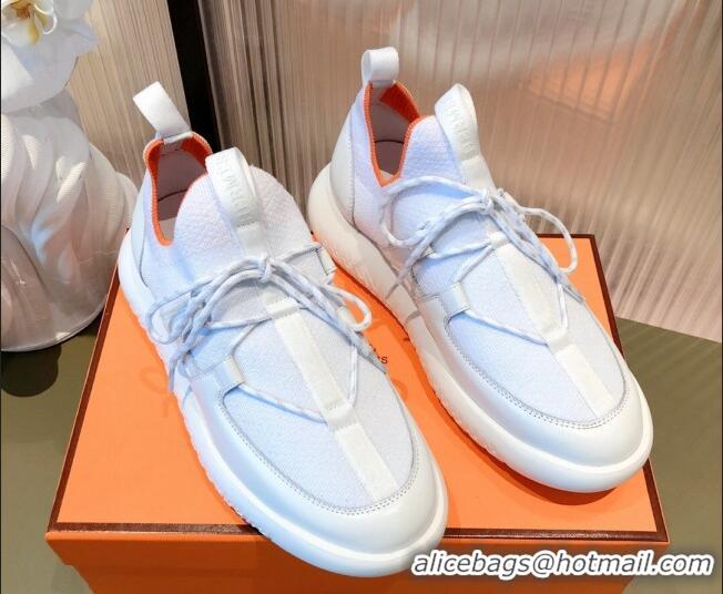 Super Quality Hermes Duel Knit and Calfskin Sneakers 070942 White