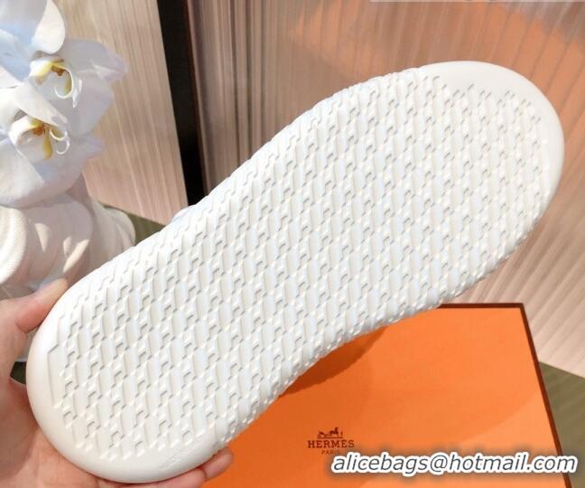 Super Quality Hermes Duel Knit and Calfskin Sneakers 070942 White