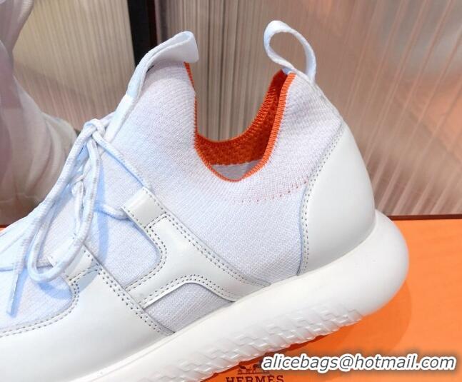 Super Quality Hermes Duel Knit and Calfskin Sneakers 070942 White