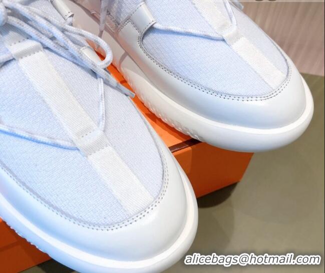 Super Quality Hermes Duel Knit and Calfskin Sneakers 070942 White