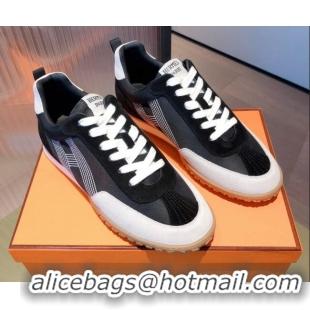 New Design Hermes Suede Stitching H Sneakers 070945 Black