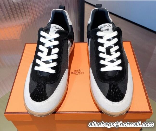 New Design Hermes Suede Stitching H Sneakers 070945 Black