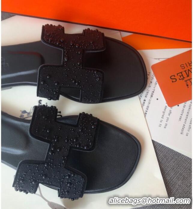 Discount Hermes Oran Crystal Suede Slide Sandal 070955 Black 2021