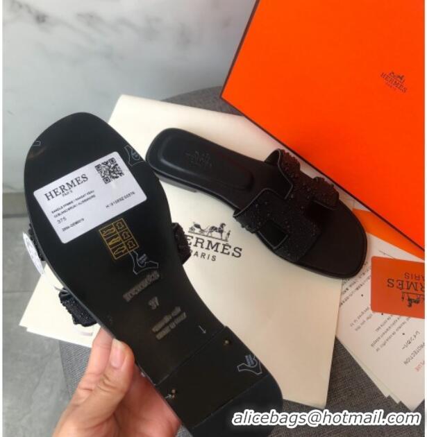 Discount Hermes Oran Crystal Suede Slide Sandal 070955 Black 2021