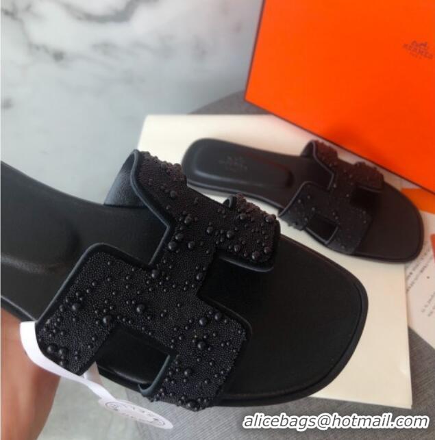 Discount Hermes Oran Crystal Suede Slide Sandal 070955 Black 2021