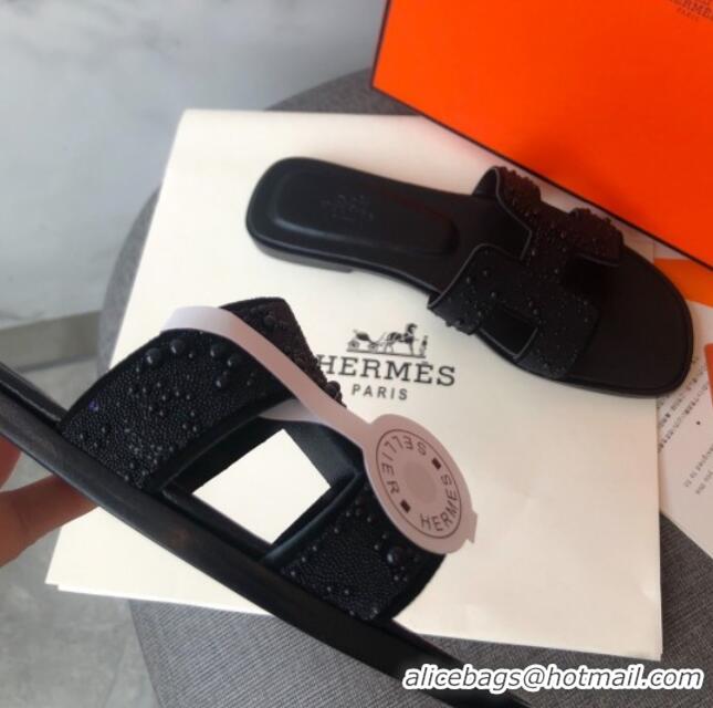 Discount Hermes Oran Crystal Suede Slide Sandal 070955 Black 2021