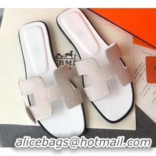 New Design Hermes Oran Crystal Suede Slide Sandal 070955 White 2021