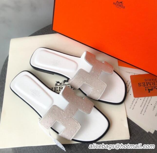 New Design Hermes Oran Crystal Suede Slide Sandal 070955 White 2021