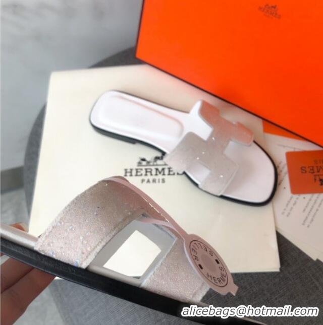 New Design Hermes Oran Crystal Suede Slide Sandal 070955 White 2021