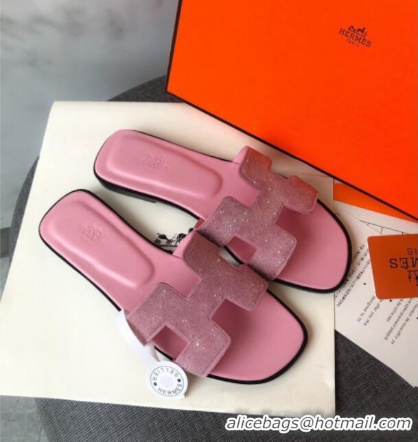 Top Quality Hermes Oran Crystal Suede Slide Sandal 070955 Pink 2021