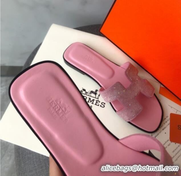 Top Quality Hermes Oran Crystal Suede Slide Sandal 070955 Pink 2021