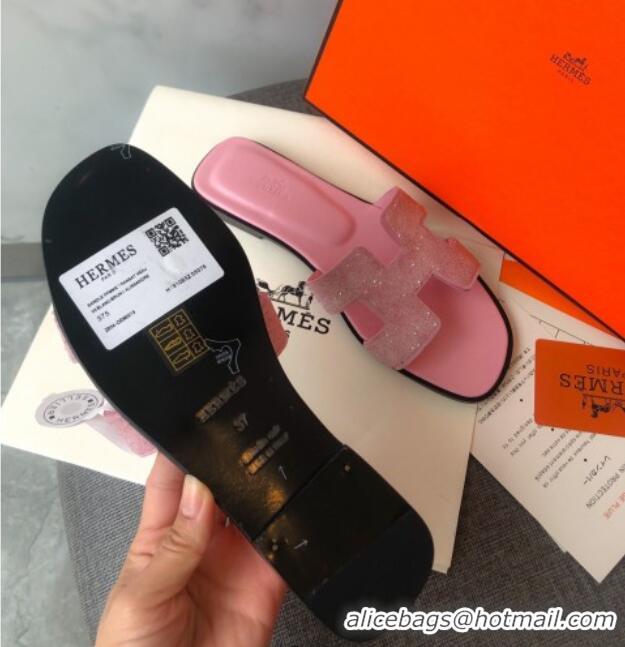 Top Quality Hermes Oran Crystal Suede Slide Sandal 070955 Pink 2021