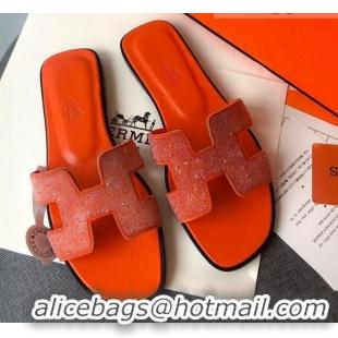 Super Quality Hermes Oran Crystal Suede Slide Sandal 070955 Red 2021