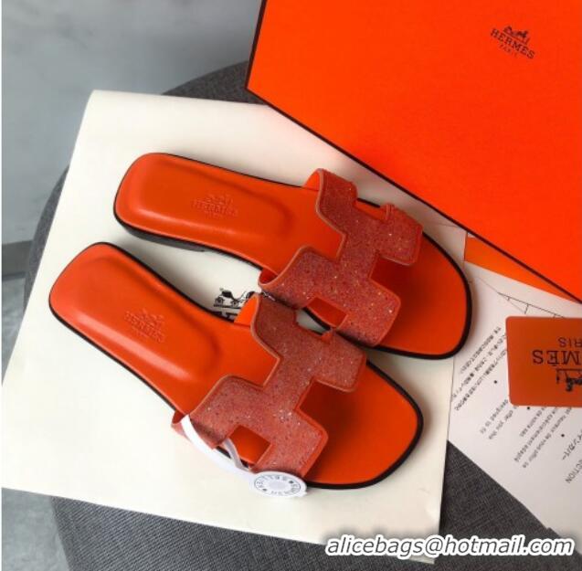 Super Quality Hermes Oran Crystal Suede Slide Sandal 070955 Red 2021