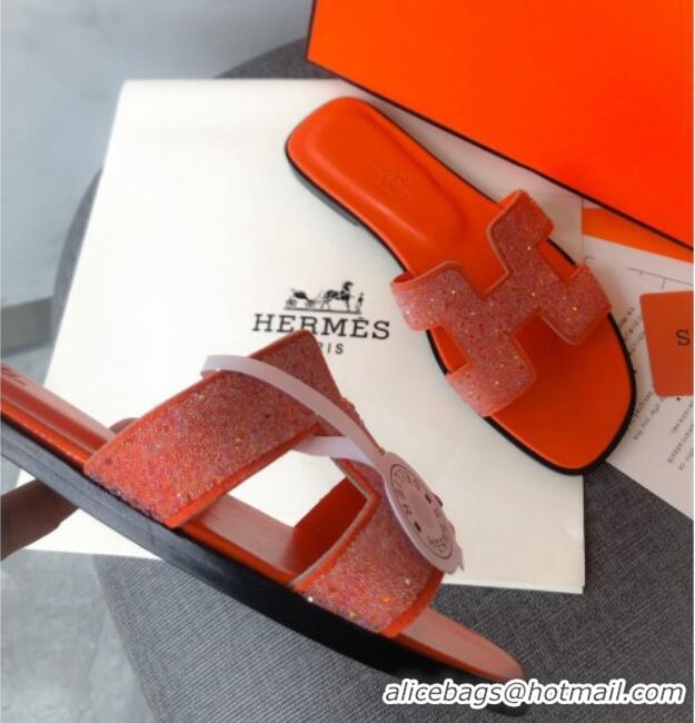 Super Quality Hermes Oran Crystal Suede Slide Sandal 070955 Red 2021