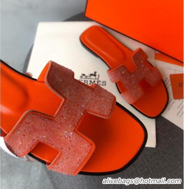 Super Quality Hermes Oran Crystal Suede Slide Sandal 070955 Red 2021