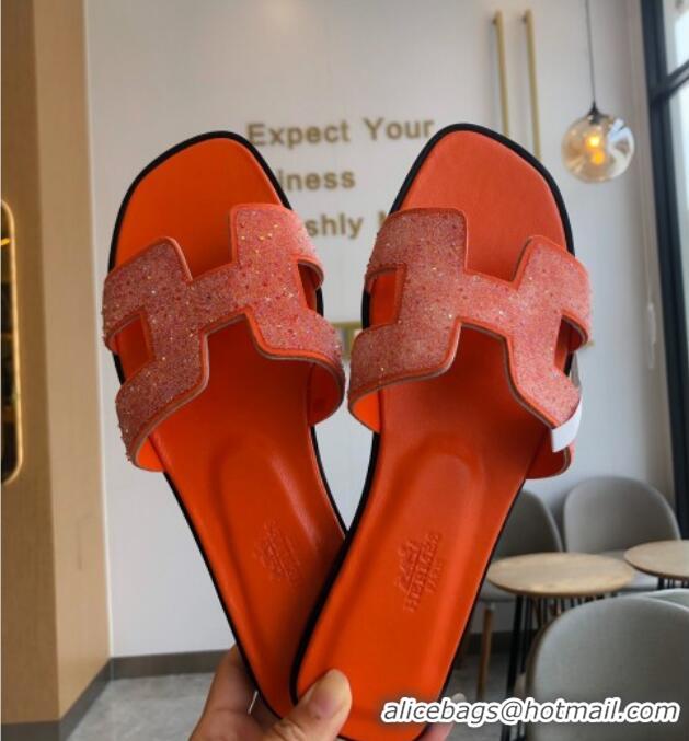 Super Quality Hermes Oran Crystal Suede Slide Sandal 070955 Red 2021