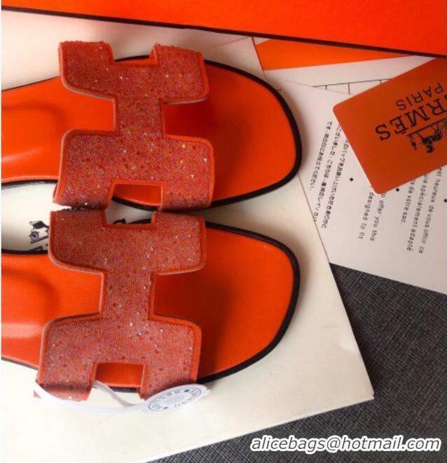 Super Quality Hermes Oran Crystal Suede Slide Sandal 070955 Red 2021