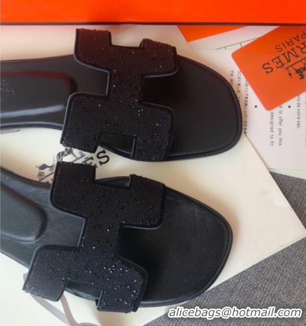 Discount Hermes Oran Crystal Suede Slide Sandal 070955 Black 2021