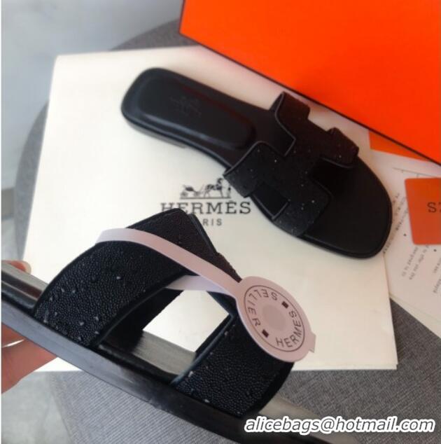 Discount Hermes Oran Crystal Suede Slide Sandal 070955 Black 2021