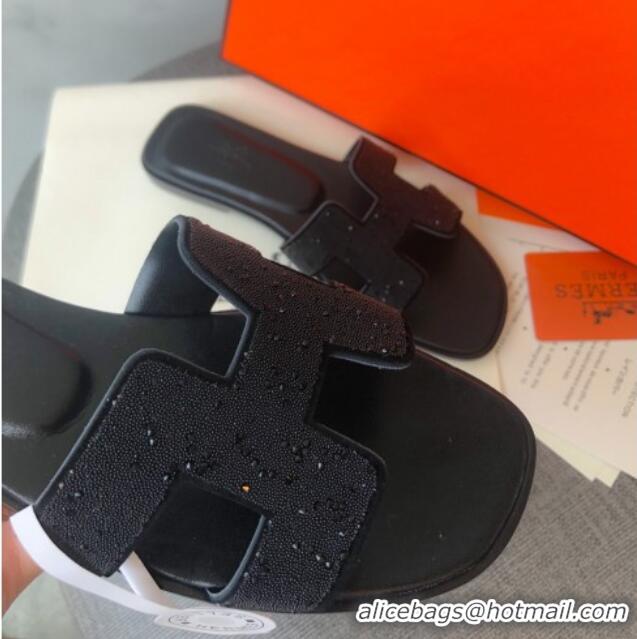 Discount Hermes Oran Crystal Suede Slide Sandal 070955 Black 2021