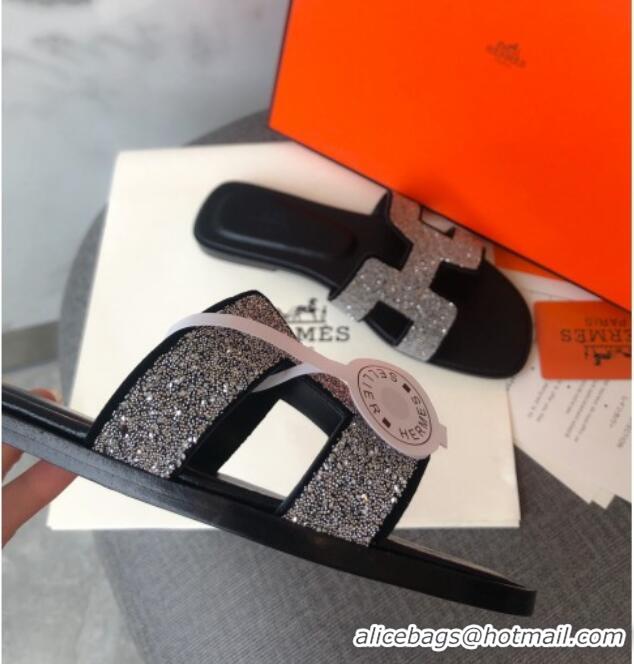 New Style Hermes Oran Crystal Suede Slide Sandal 070955 Silver 2021