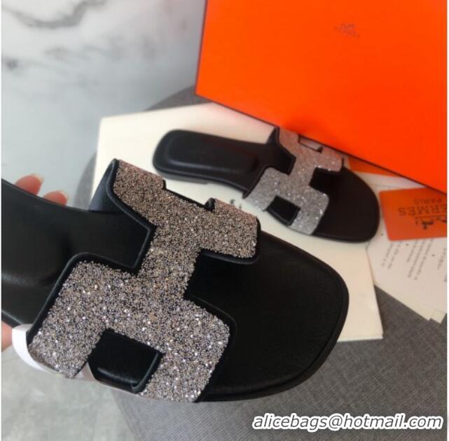 New Style Hermes Oran Crystal Suede Slide Sandal 070955 Silver 2021